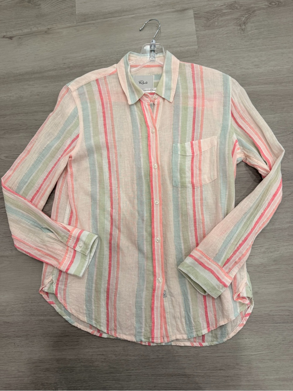 Rails Charli Matera Stripe Lurex Metallic Gauze Button Down Shirt Size Small - Picture 2 of 15